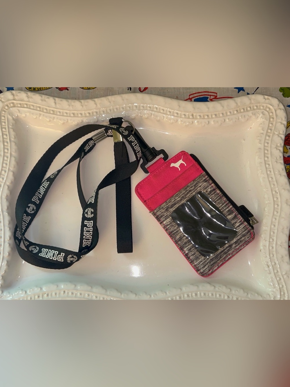 Victoria's Secret PINK Limited Edition Marl Gray & Pink Lanyard ID Holder Case
